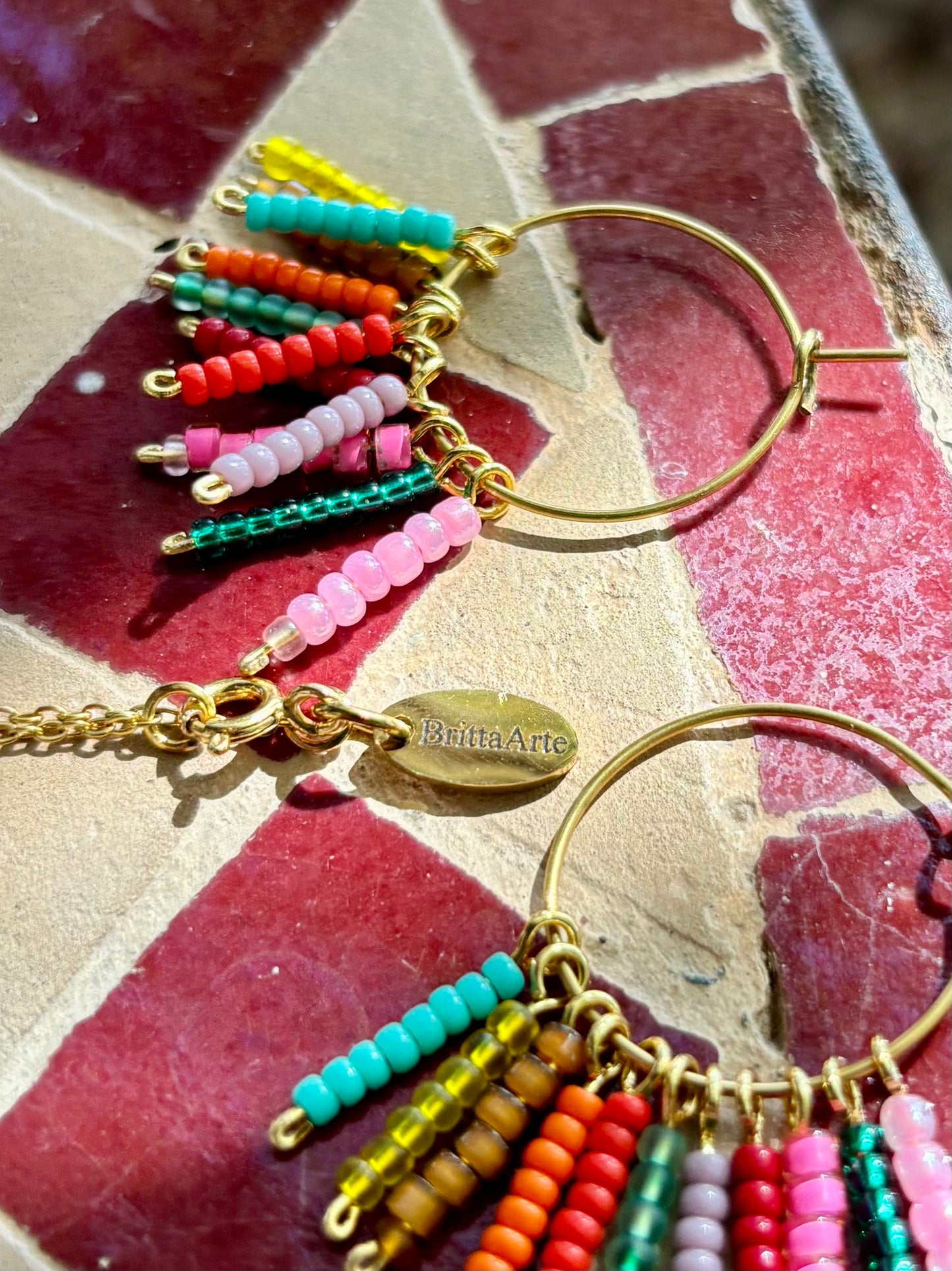 Flower Power Summer Set, Ohrringe und Halskette als bunte Sommer-Kombination mit wunderschönen Rocailles- Perlen