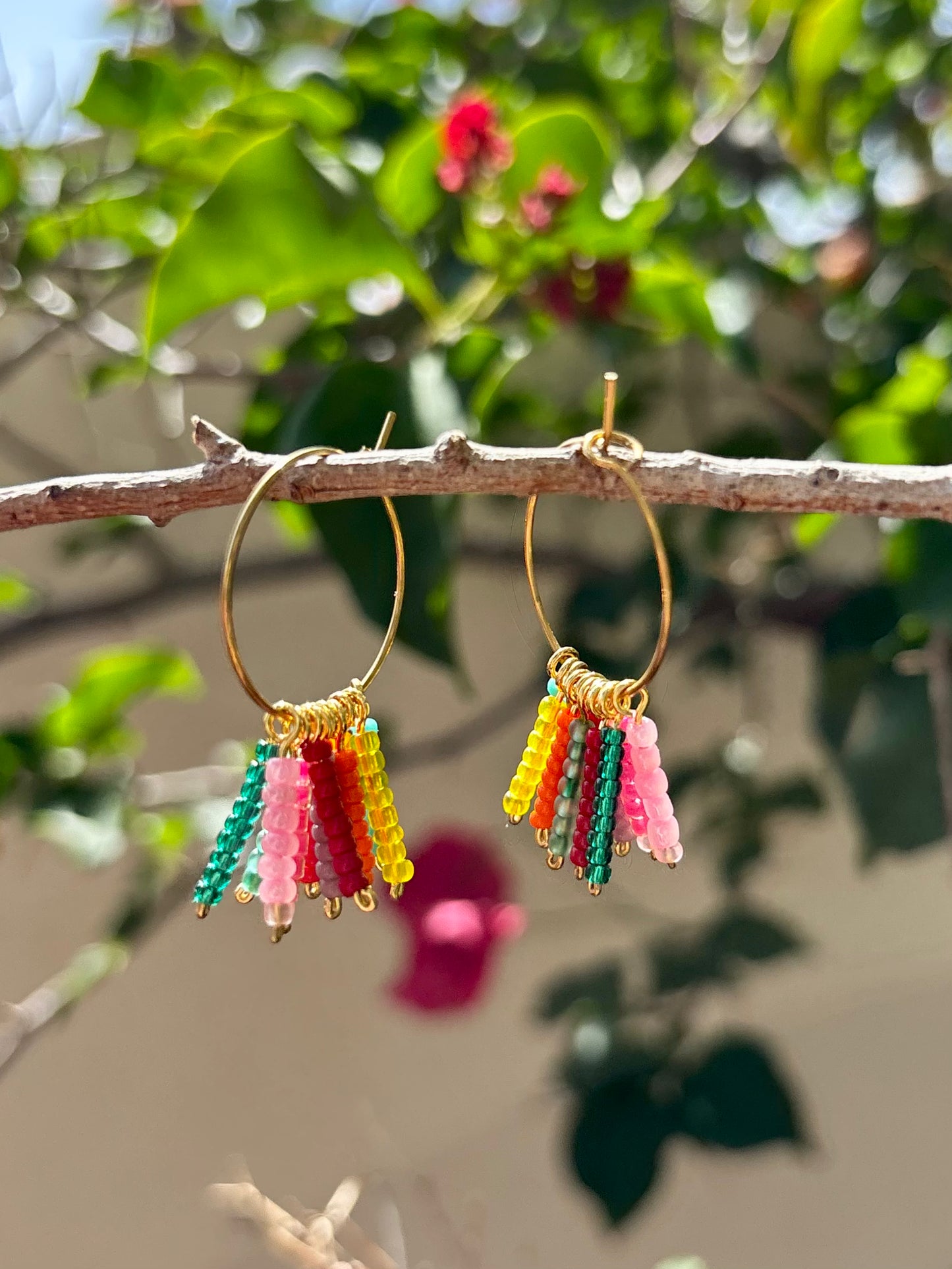Flower Power Summer Set, Ohrringe und Halskette als bunte Sommer-Kombination mit wunderschönen Rocailles- Perlen